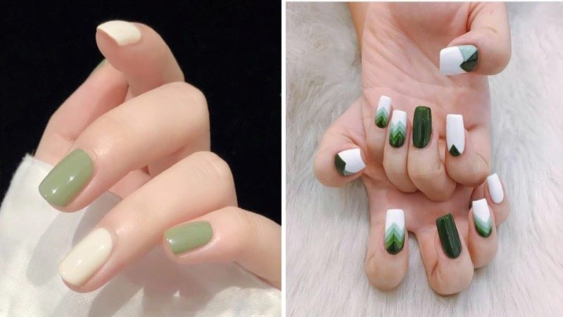 Nail màu xanh rêu mẫu đẹp